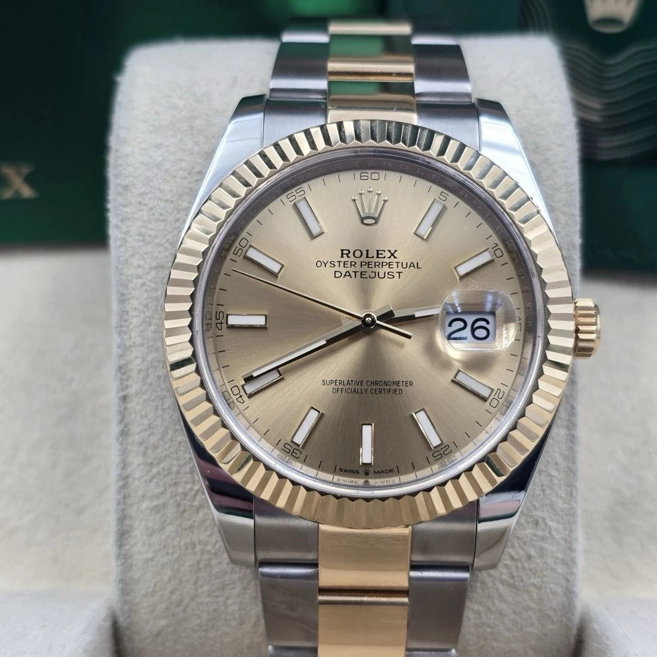 2020 PAPERS Rolex Datejust 41 Champagne Dial Oyster 18K Gold Steel 126333 BOX
