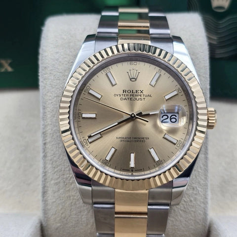 2020 PAPERS Rolex Datejust 41 Champagne Dial Oyster 18K Gold Steel 126333 BOX