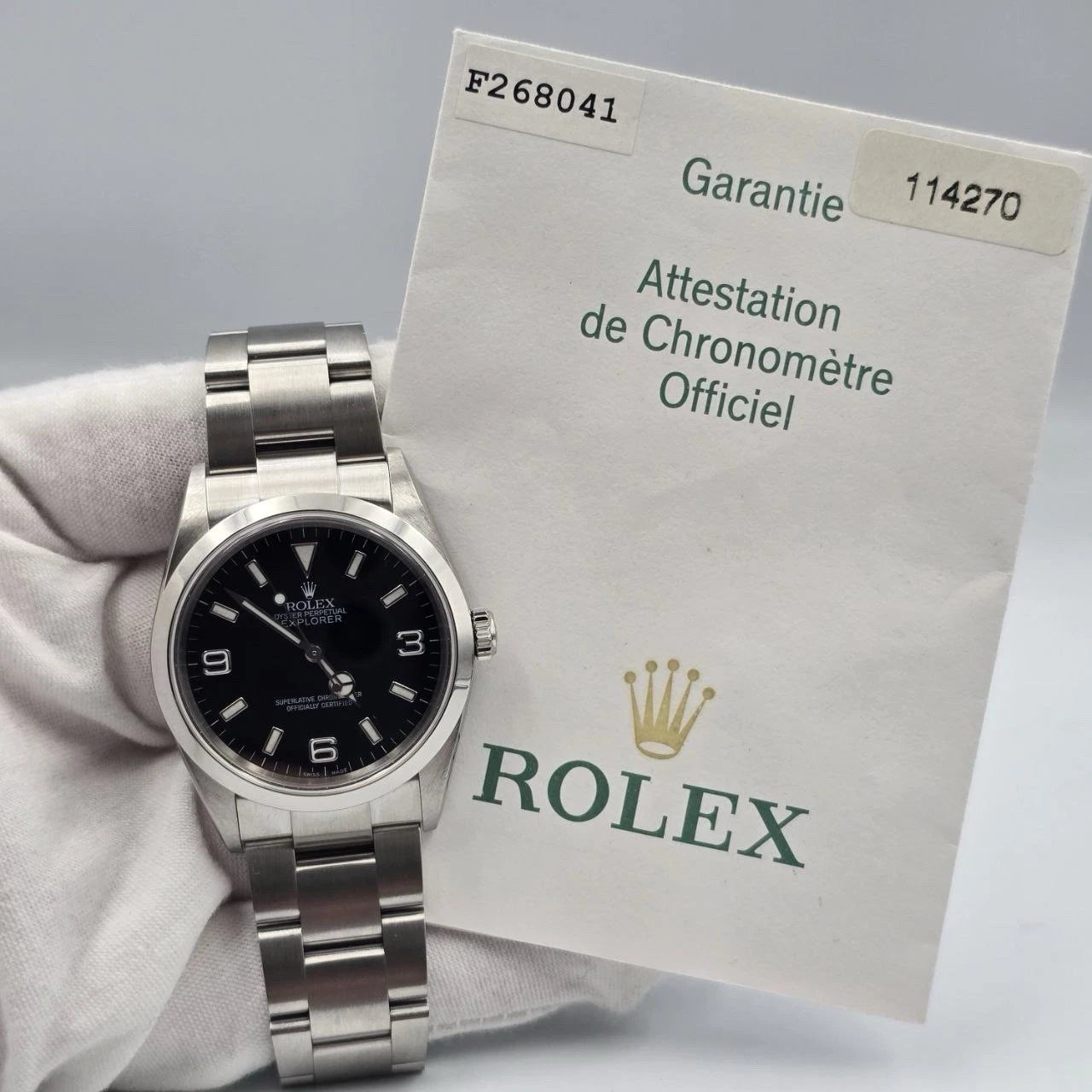 PAPERS 2004 Rolex Explorer l 114270 36mm Stainless Steel Black Dial Watch BOX