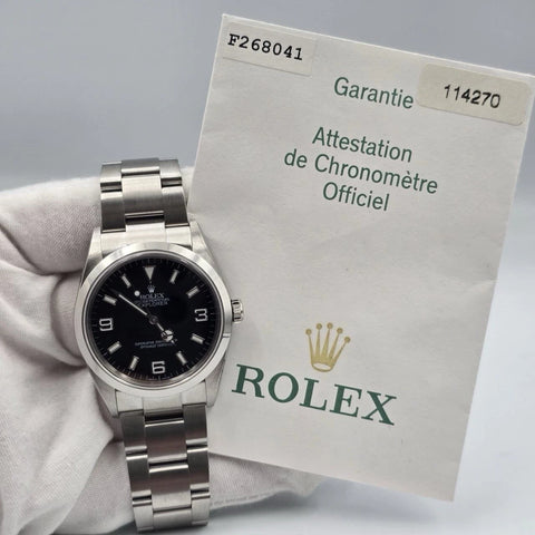 PAPERS 2004 Rolex Explorer l 114270 36mm Stainless Steel Black Dial Watch BOX