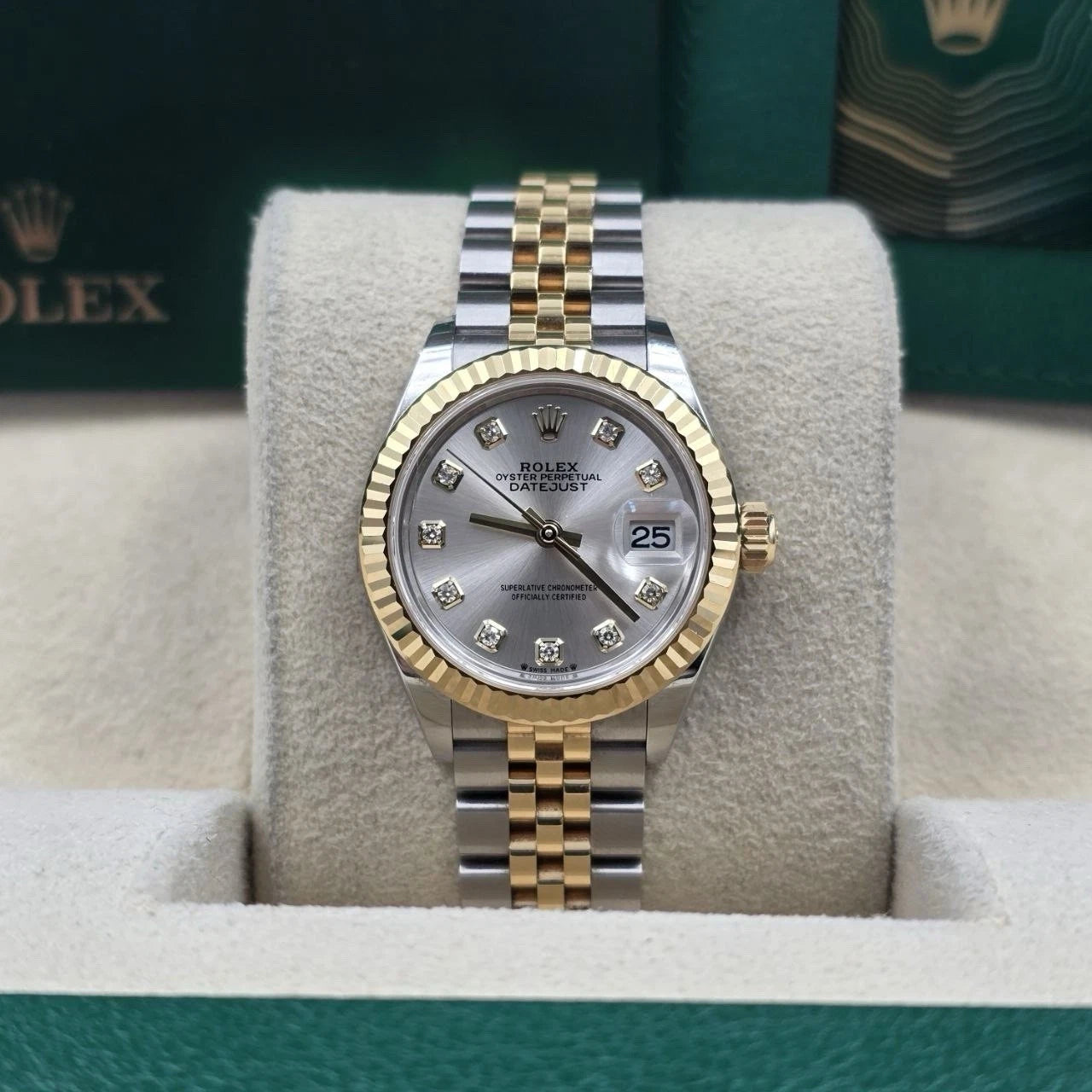 2023 PAPERS Rolex Lady Datejust 28mm 279173 Silver Diamond Dial Jubilee BOX