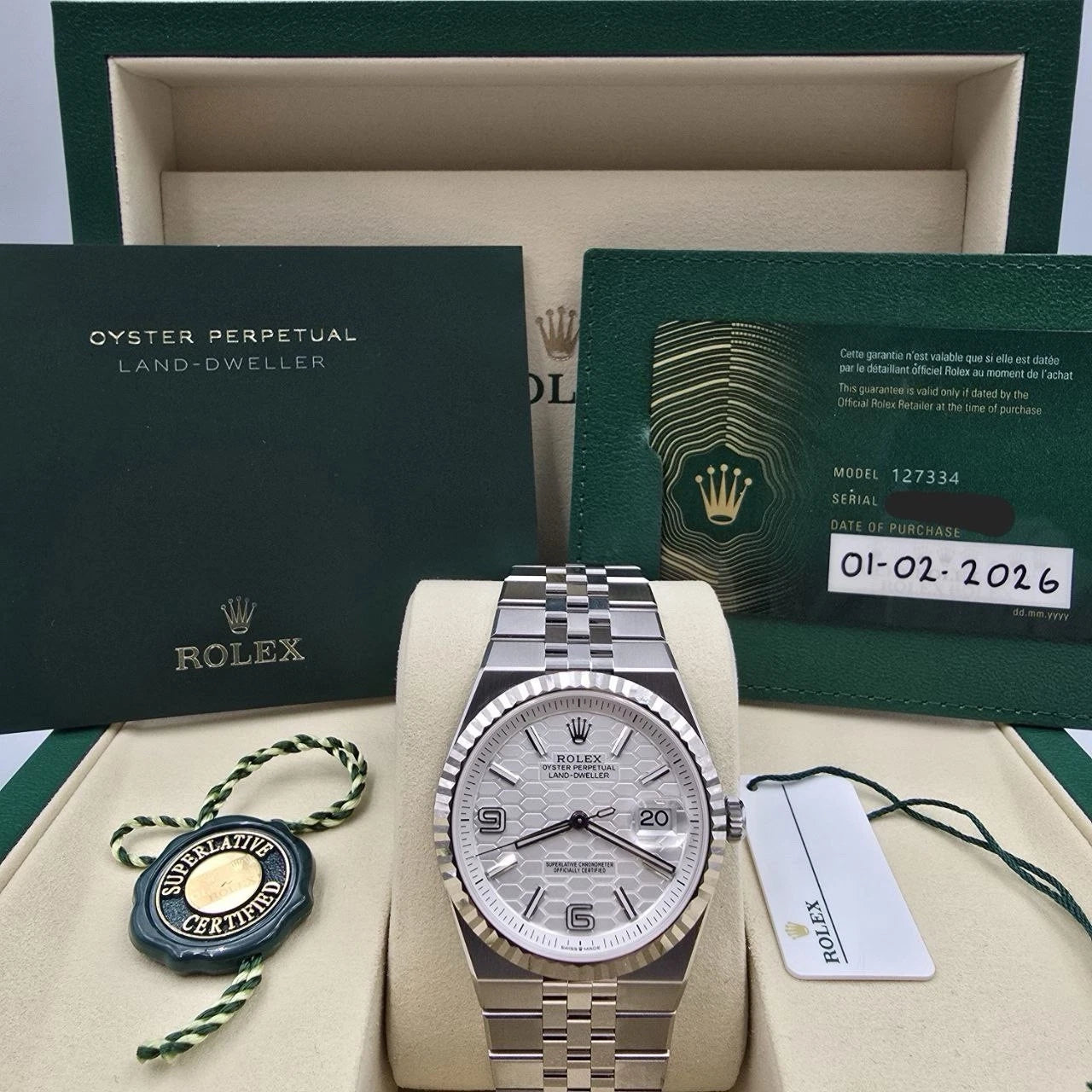 NEW 2026 Rolex Land-Dweller 127334 Steel Honeycomb White Dial 40mm Watch