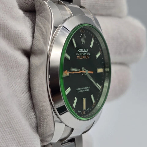 PAPERS 2022 Rolex Milgauss 40mm Steel Black Dial Green Crystal 116400GV BOX