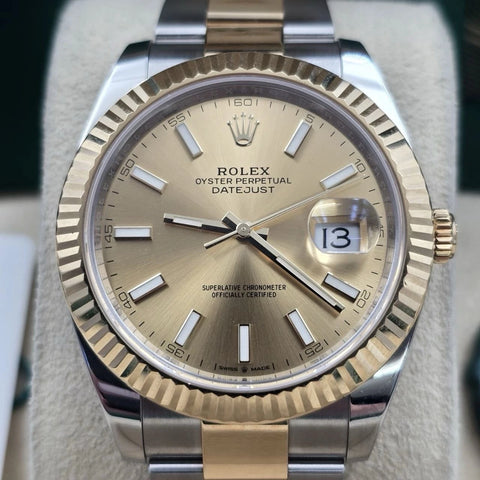 2022 PAPERS Rolex Datejust 41 Champagne Dial Oyster 18K Gold Steel 126333 BOX