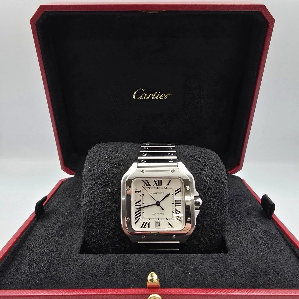 2022 PAPERS Cartier Santos de Cartier Stainless Steel White Dial WSSA0018 BOX