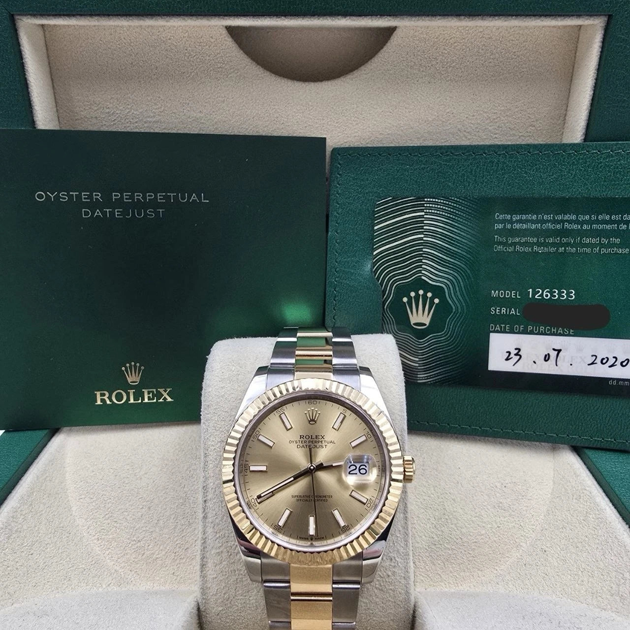 2020 PAPERS Rolex Datejust 41 Champagne Dial Oyster 18K Gold Steel 126333 BOX