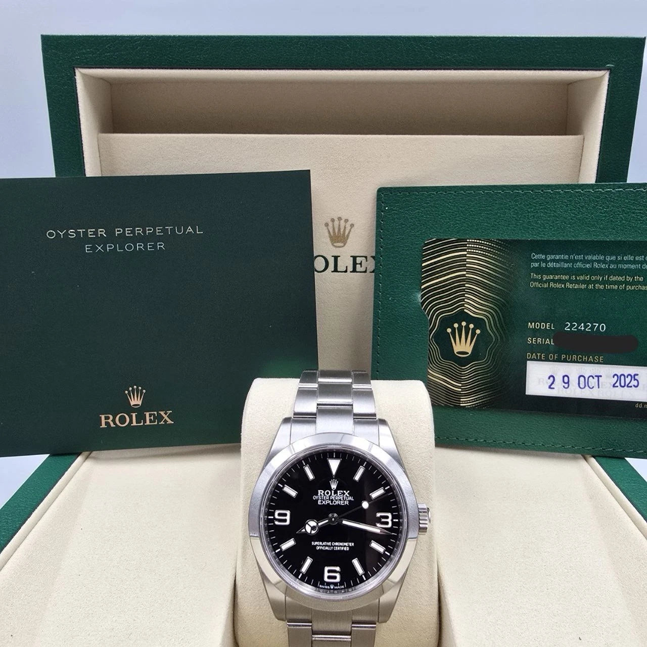PAPERS 2025 Rolex Explorer I 40mm 224270 Stainless Steel Black Dial BOX