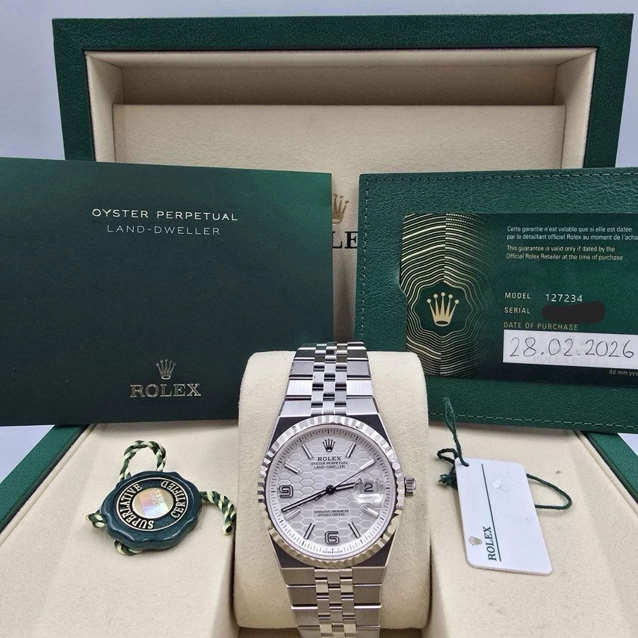 NEW 2026 Rolex Land-Dweller 127234 Steel Honeycomb White Dial 36mm Watch