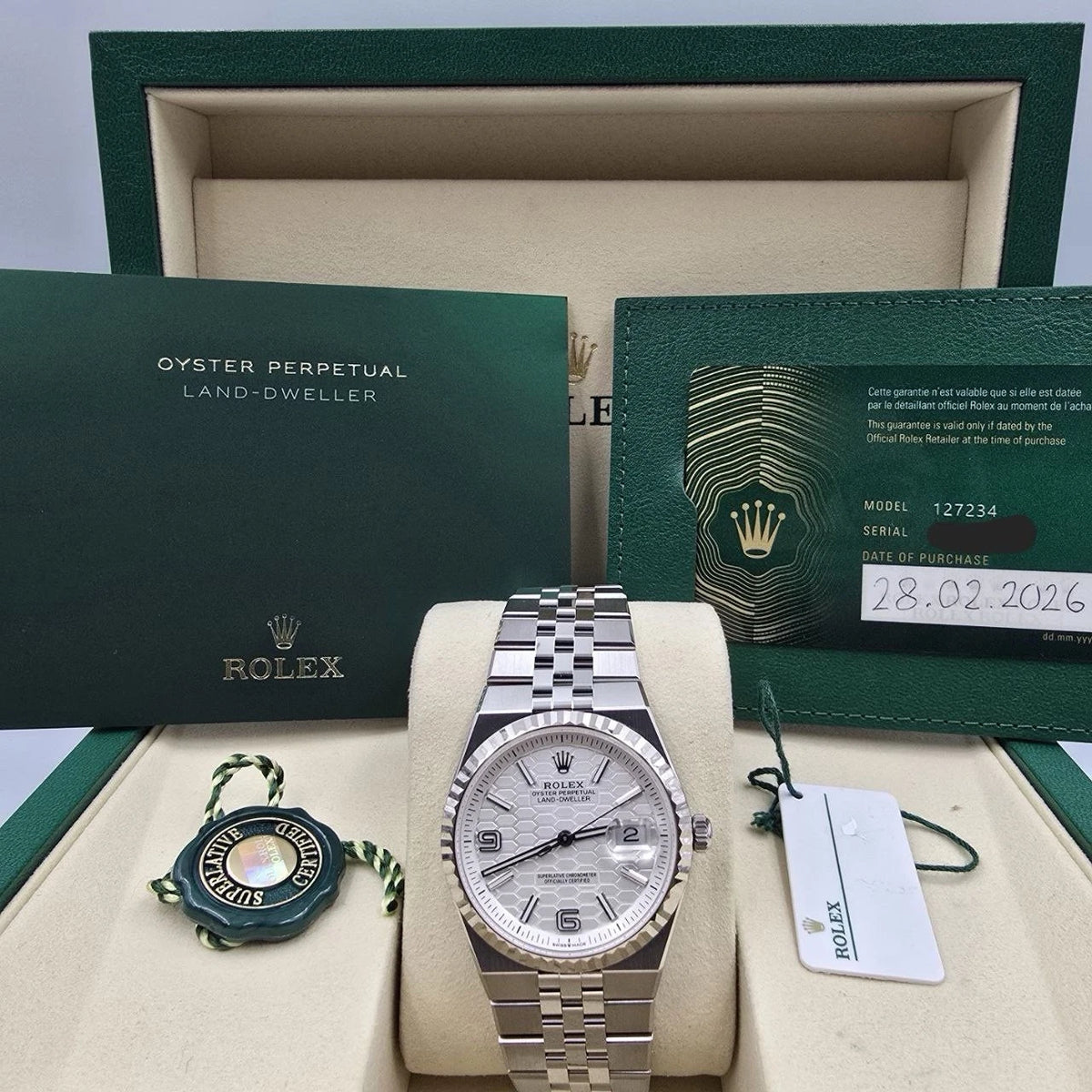 NEW 2026 Rolex Land-Dweller 127234 Steel Honeycomb White Dial 36mm Watch