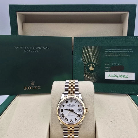 NEW 2026 Rolex Datejust 31mm White Roman Two Tone Yellow Gold Jubilee 278273
