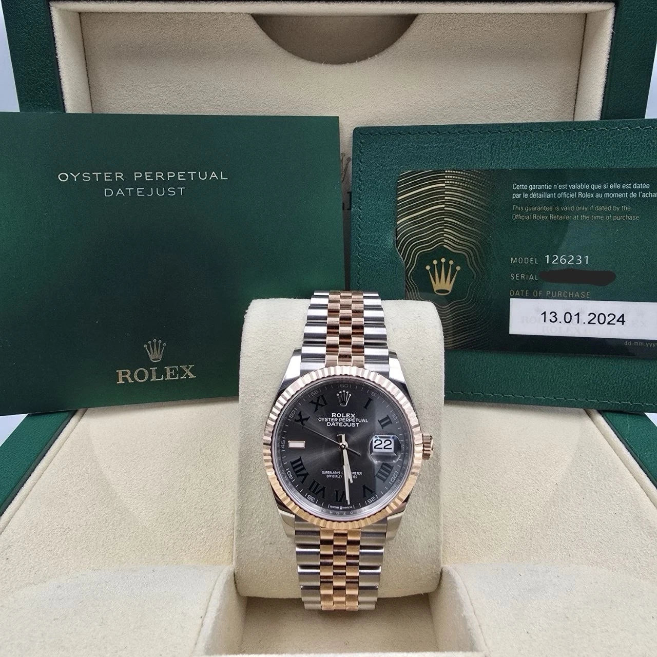 PAPERS 2024 Rolex Datejust Wimbledon Jubilee Rose Gold Watch 36mm 126231 BOX