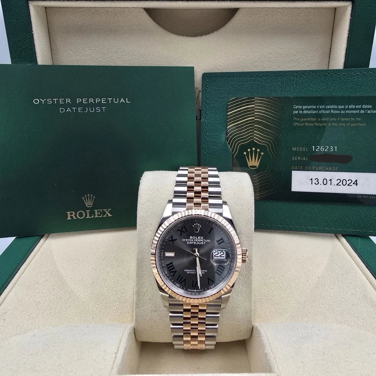 PAPERS 2024 Rolex Datejust Wimbledon Jubilee Rose Gold Watch 36mm 126231 BOX