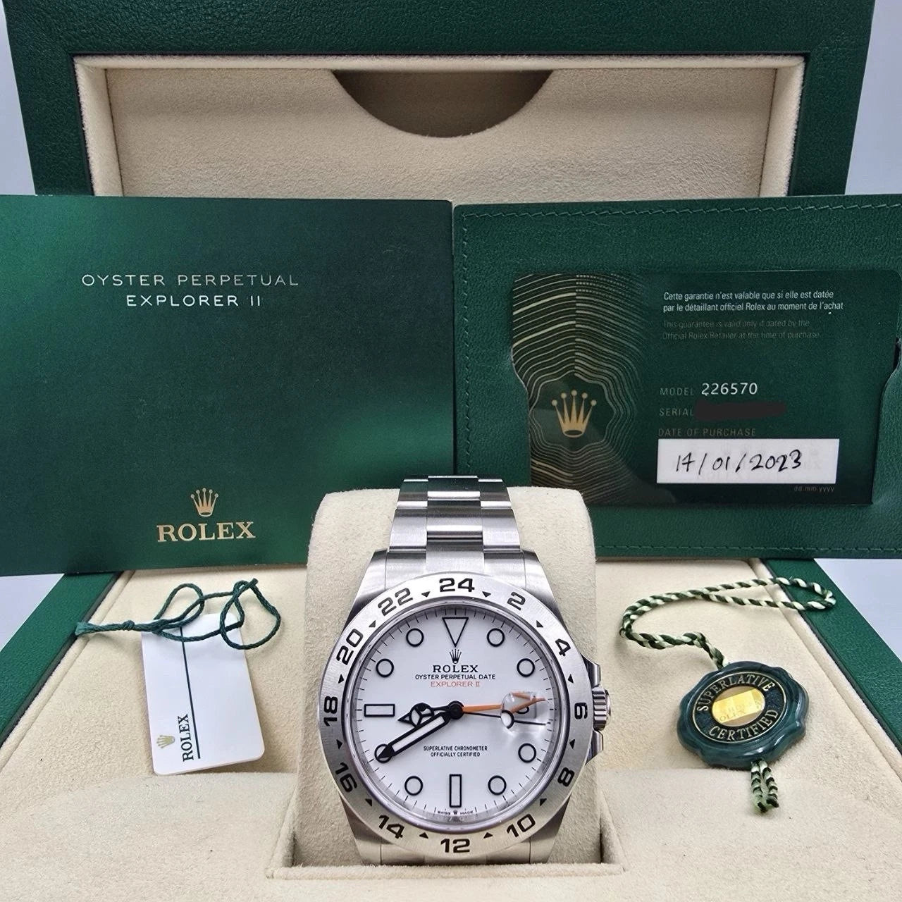 2023 PAPERS Rolex Explorer II 42mm 226570 Stainless Steel Polar White Dial BOX