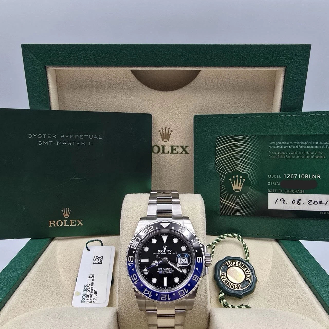 2021 PAPERS Rolex GMT Master II Batman Steel Oyster Bracelet 126710BLNR BOX