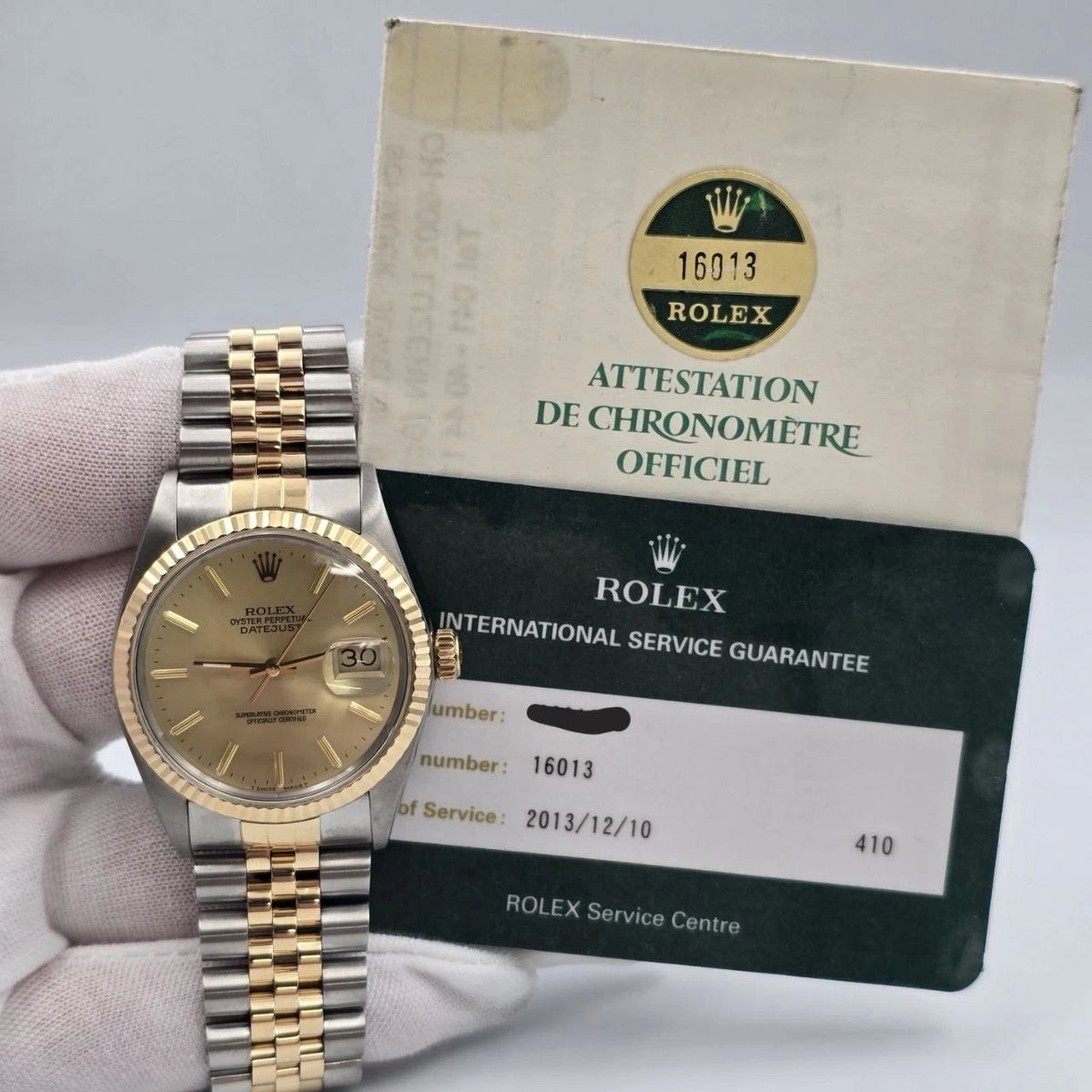 PAPERS RSC Rolex Datejust Champagne Two-Tone Gold Jubilee 16013 36mm Watch