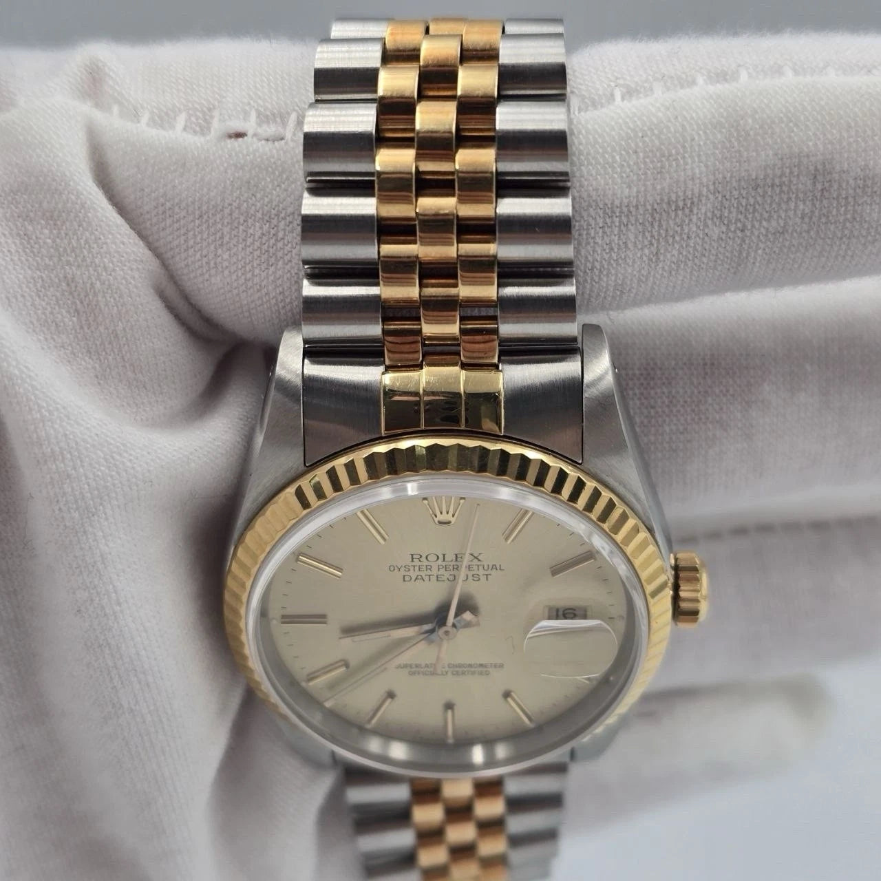 PAPERS Rolex Datejust 36mm Champagne Stick Dial Two Tone 18K Jubilee 16233