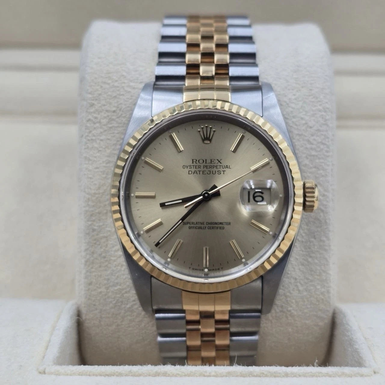 PAPERS Rolex Datejust 36mm Champagne Stick Dial Two Tone 18K Jubilee 16233
