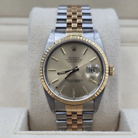 PAPERS Rolex Datejust 36mm Champagne Stick Dial Two Tone 18K Jubilee 16233