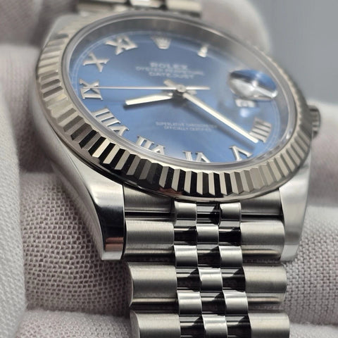 PAPERS 2022 Rolex Datejust 41mm 126334 Blue Jubilee Fluted White Gold Bezel BOX