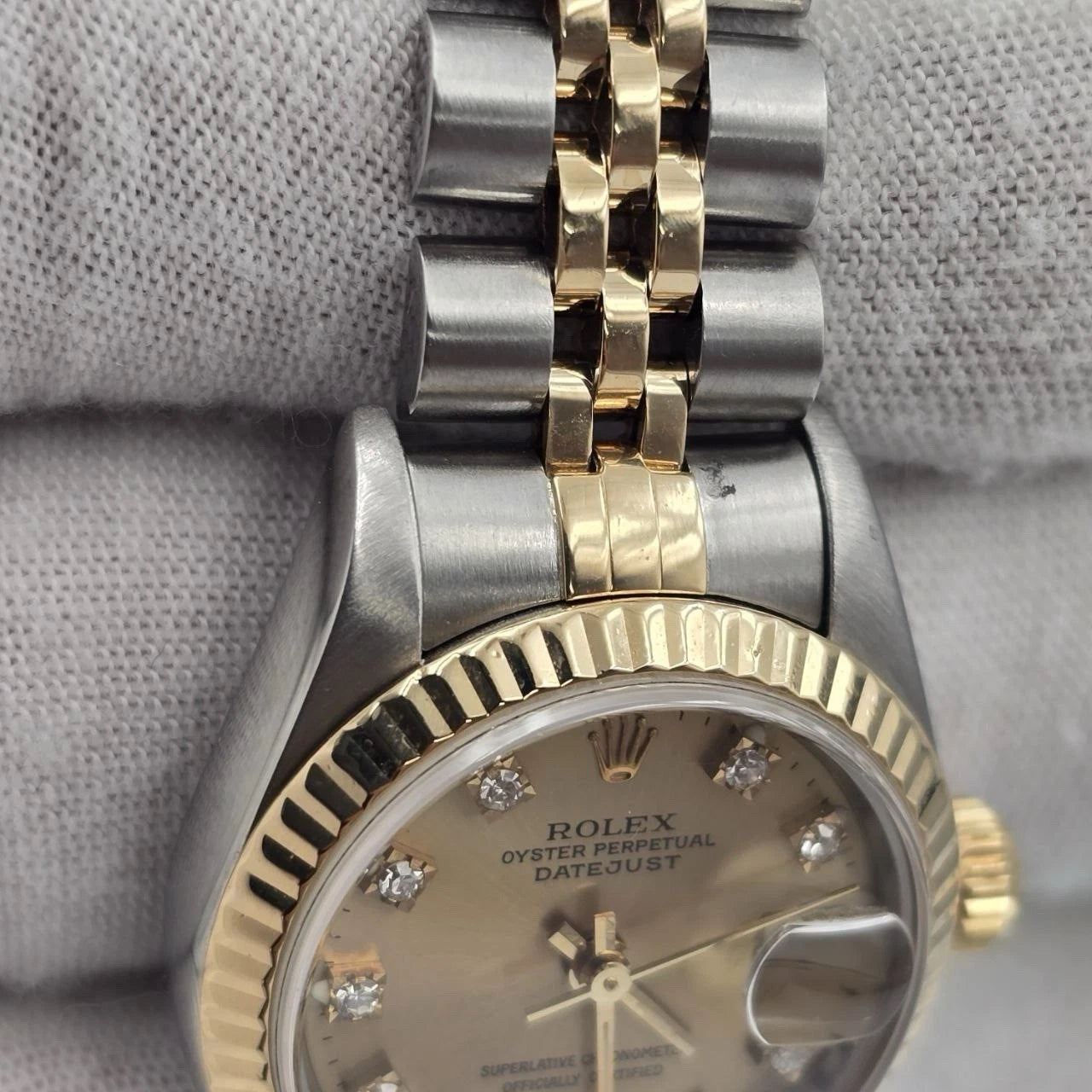 Rolex Datejust 26mm Champagne Diamond Dial NO HOLES Two Tone Jubilee Watch 69173
