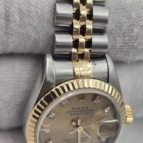 Rolex Datejust 26mm Champagne Diamond Dial NO HOLES Two Tone Jubilee Watch 69173