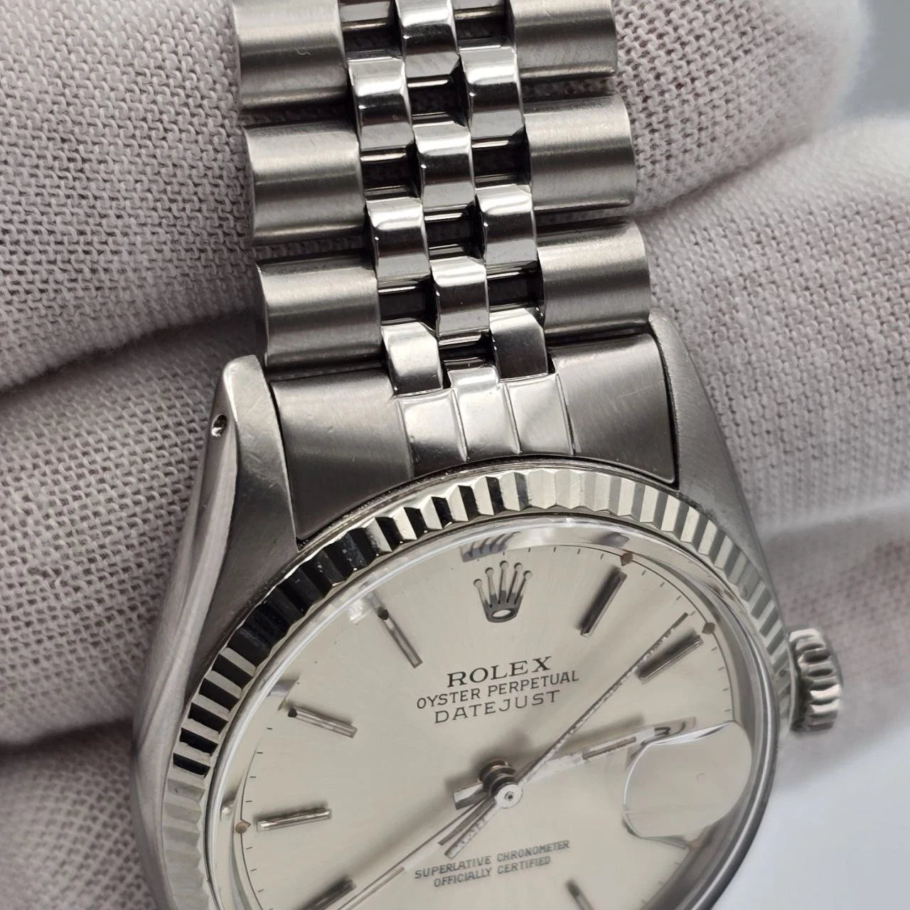 Rolex Datejust 36mm Oyster Perpetual 18k White Gold Steel Silver Dial 16014