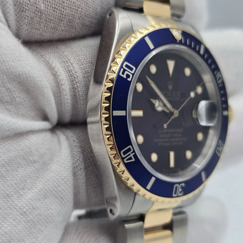 Rolex Submariner Date 16613 Blue Dial Two Tone Steel Gold 40mm Watch