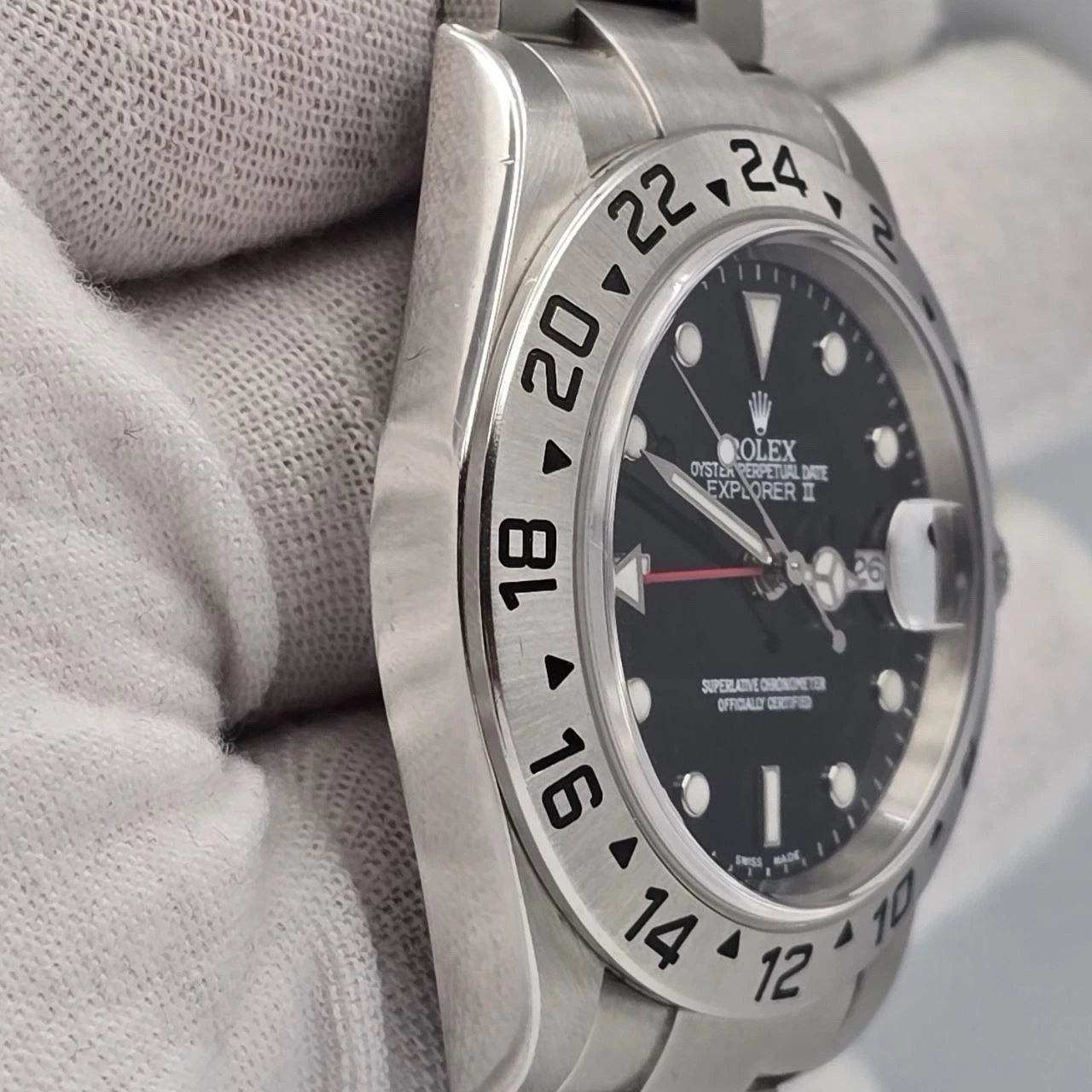 2005 Rolex Explorer II 16570 Steel Black Dial NO HOLES Automatic Date Watch 40MM