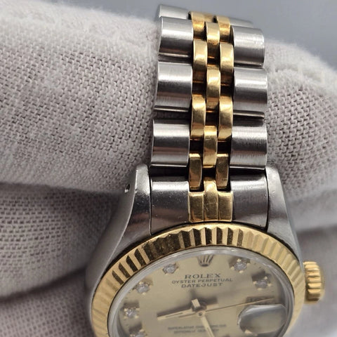 Rolex Datejust 26mm Champagne Diamond Dial Two Tone Jubilee Watch 69173