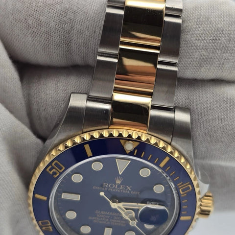 2013 PAPERS Rolex Submariner Date 18K Gold Steel Blue Dial 40mm 116613LB BOX