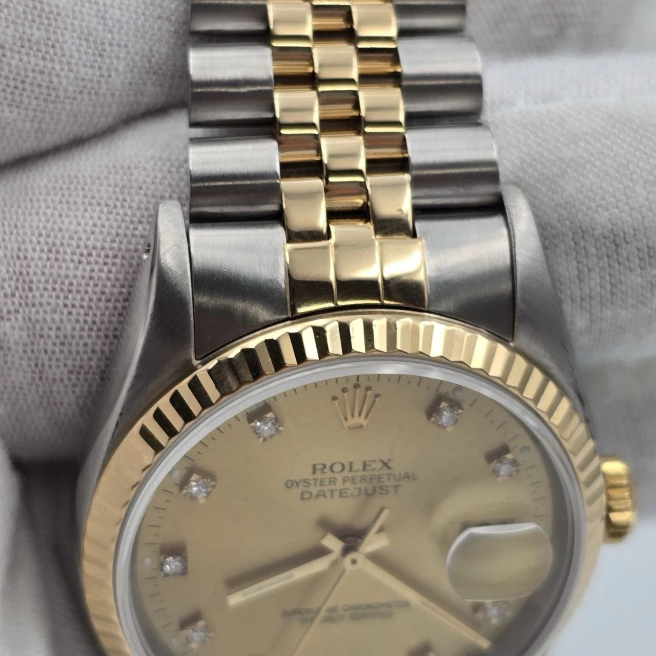 Champagne Racing Dial PAPERS Rolex Datejust 36mm Champagne Diamond Dial Two Tone Jubilee 18K ...