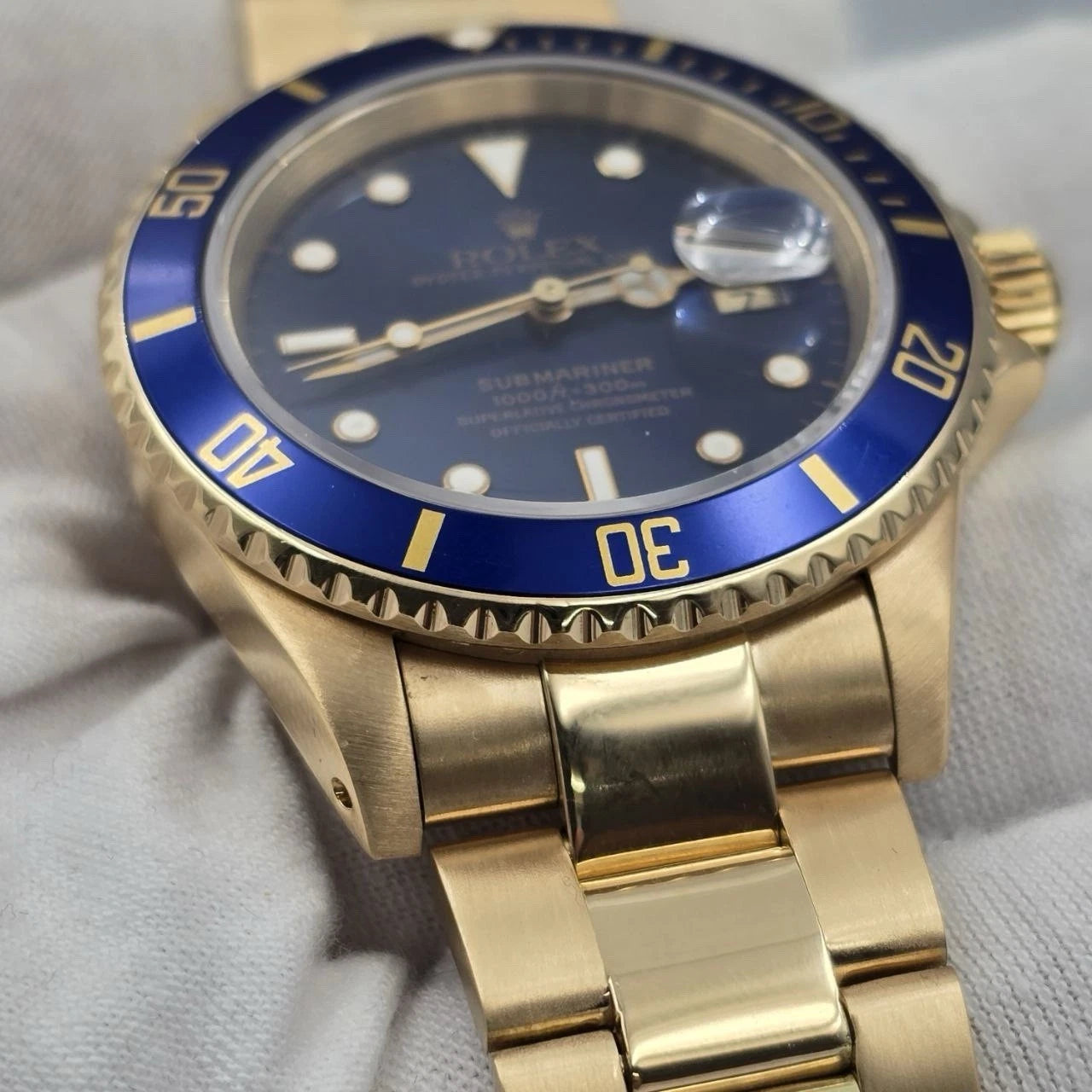 PAPERS Rolex Submariner Date Blue Yellow Gold 40mm Watch 16618 Watch BOX