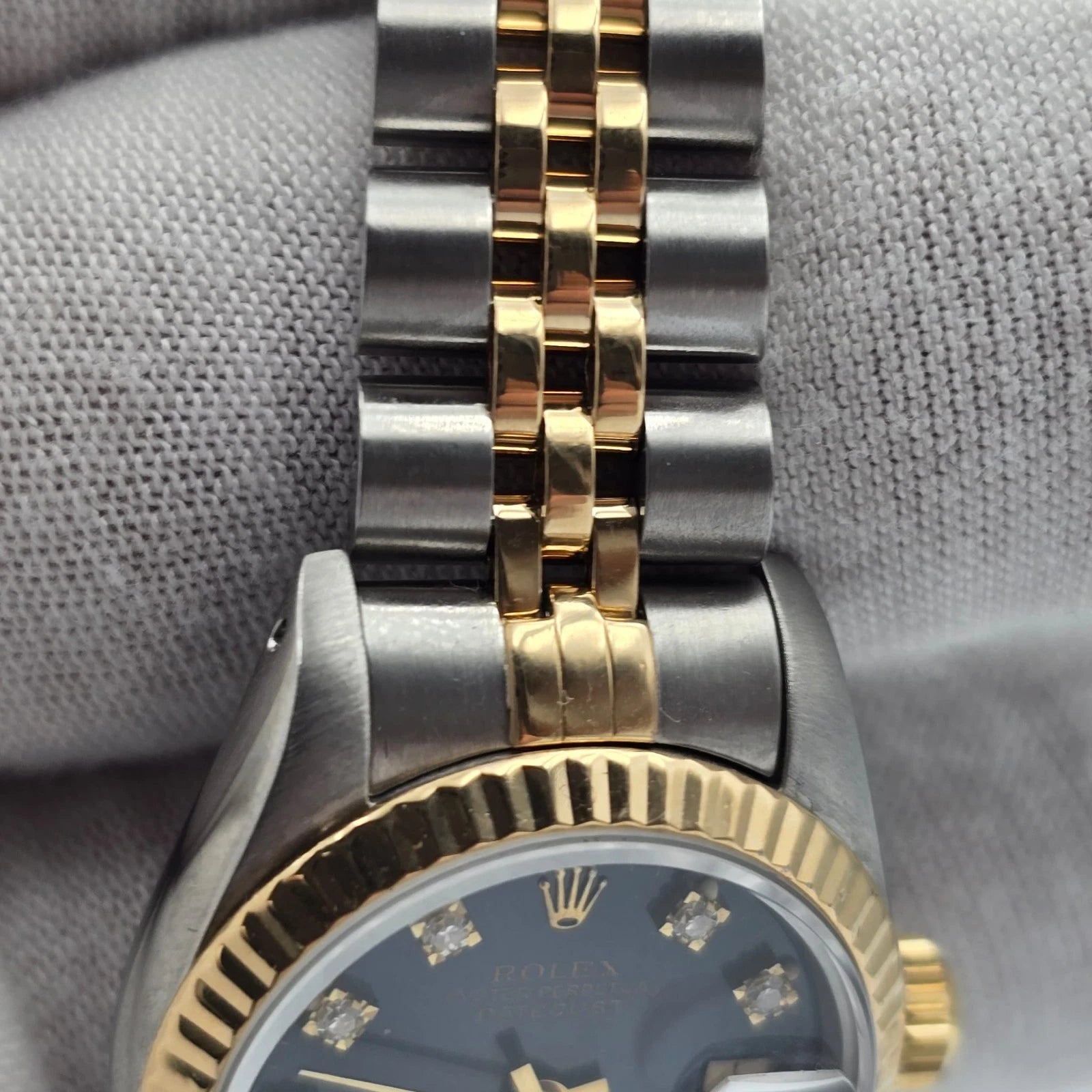 Rolex Lady Datejust 26mm Yellow Gold Steel Factory Blue Diamond Dial 69173