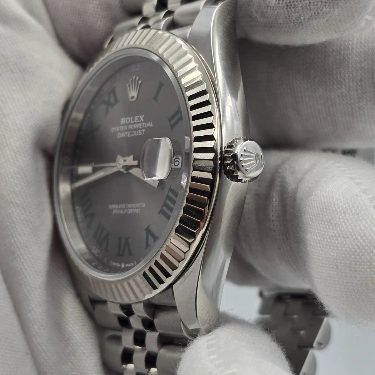 2024 PAPERS Rolex Datejust 41mm Wimbledon Fluted Jubilee Steel Watch 126334 BOX