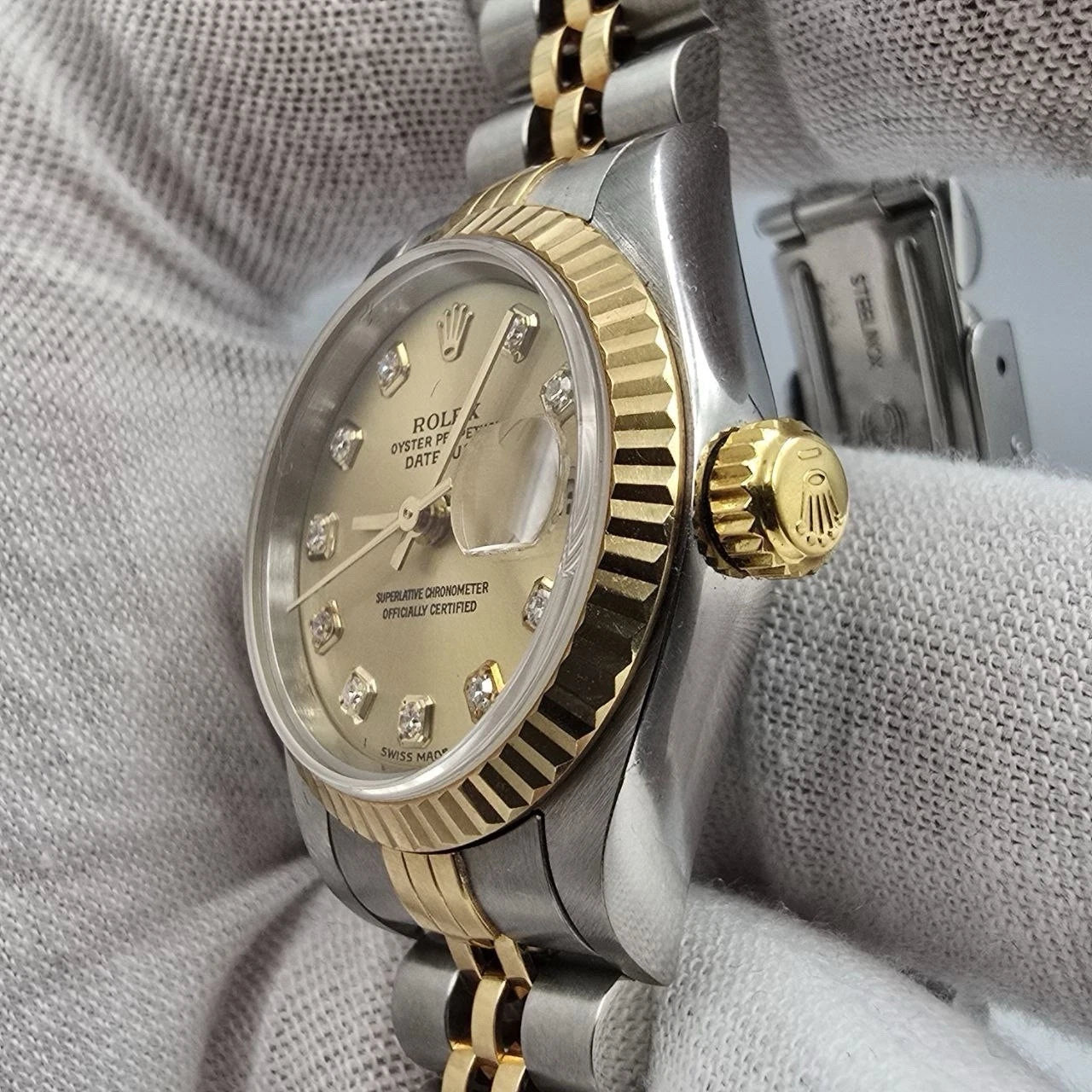 PAPERS Rolex Datejust Gold Steel Champagne Diamond Dial Jubilee 26mm 79173