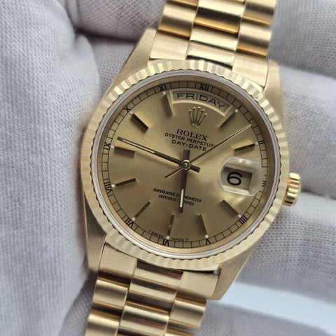 MINT Rolex 18K Gold Day-Date President Gold Champagne Dial 36mm Watch 18238