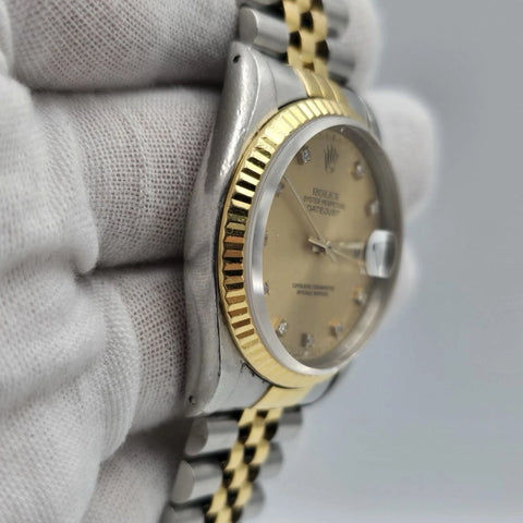 Rolex Datejust 36mm Champagne Diamond Dial 18K Yellow Gold Two Tone Watch 16233