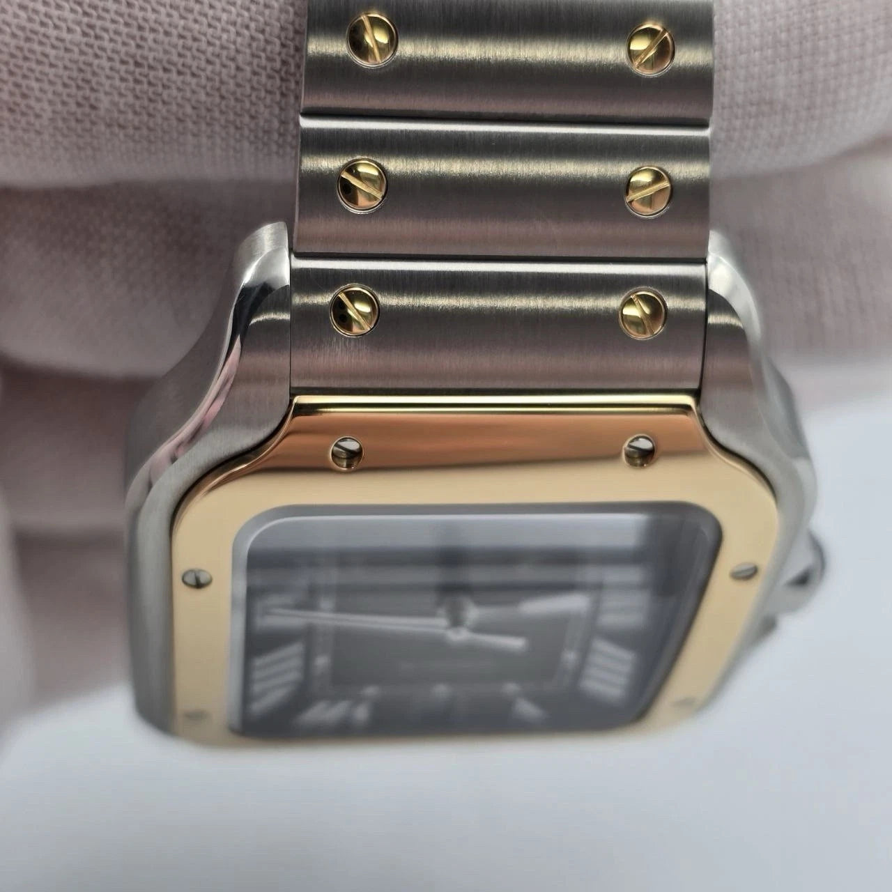 2025 Cartier Santos De Cartier Anthracite Grey Dial Men's Gold Bezel W2SA0030