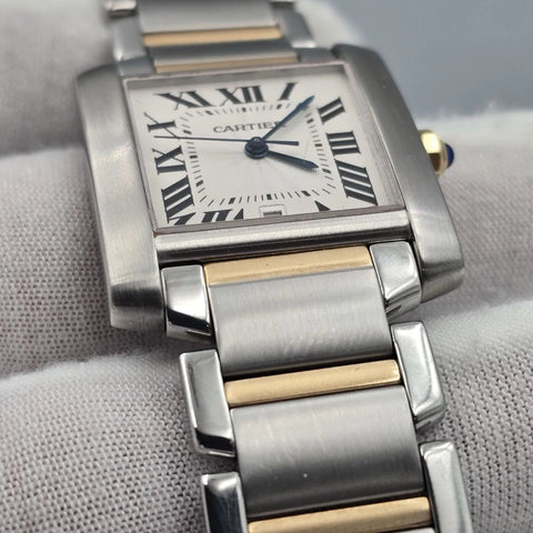 Cartier Tank Francaise Quartz Ladies 18k Gold & Steel Silver Dial 2302