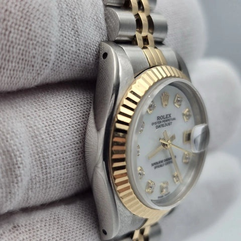 Rolex Lady Datejust 69173 Gold & Steel Mother of Pearl Diamond Dial 26mm Watch