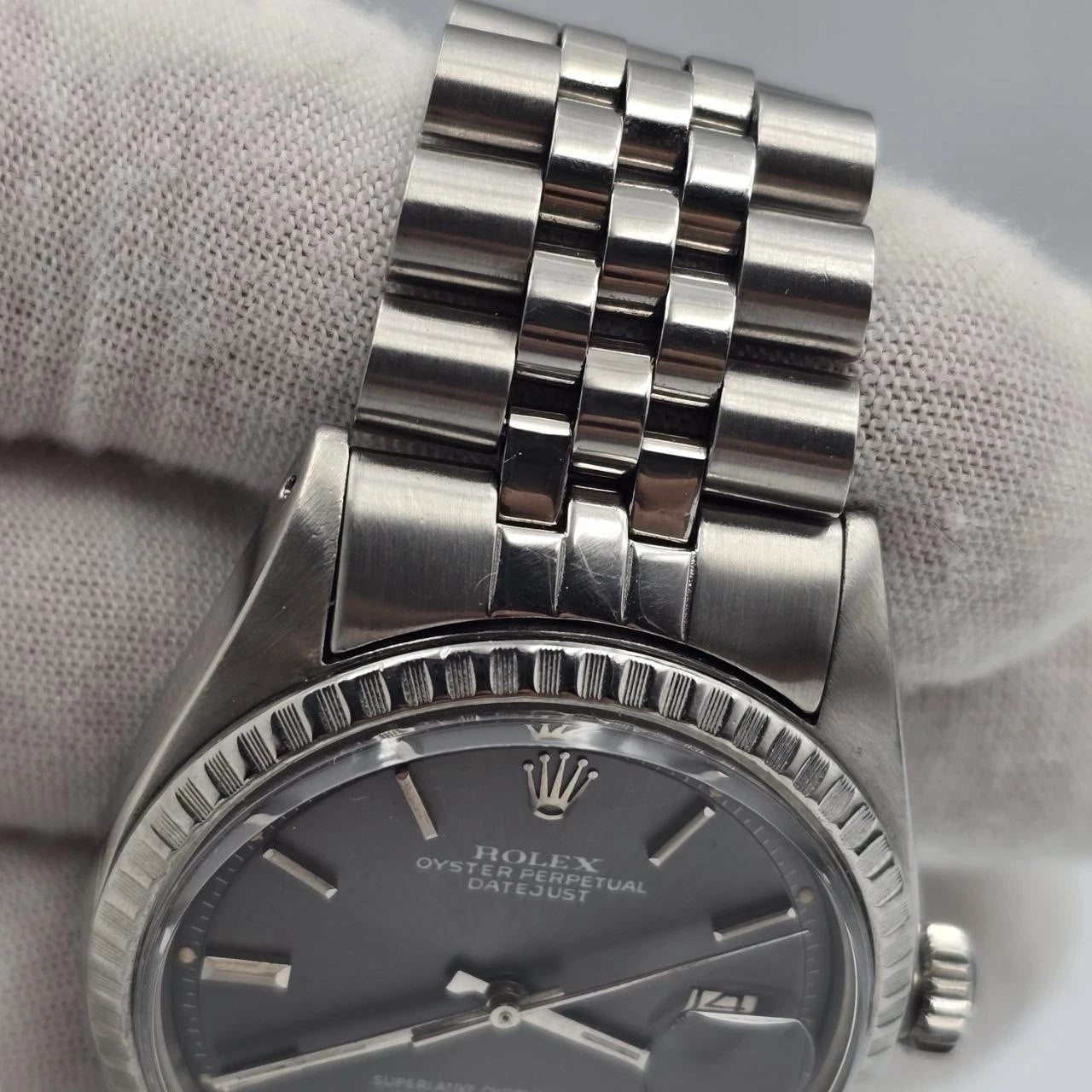 Rolex Datejust 1603 Steel RARE Factory Grey Ghost Sigma Dial Jubilee 36mm Watch