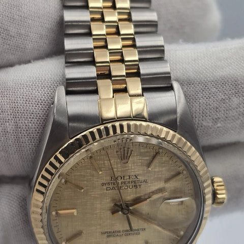 PAPERS Rolex Datejust Champagne Linen Two-Tone Gold Jubilee 16013 36mm Watch