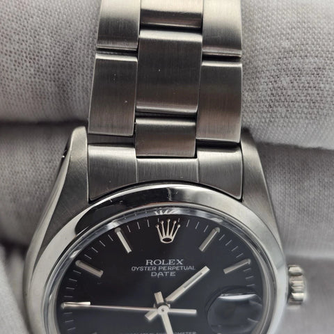 MINT Rolex Oyster Perpetual Date Black Dial Stainless Steel 1500 34mm Watch