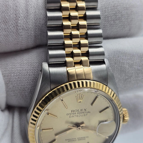 Rolex Datejust Champagne Two-Tone Yellow Gold Jubilee 16013 36mm Watch