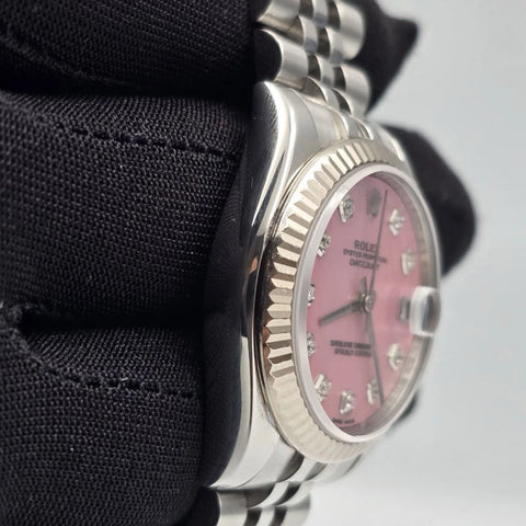 Rolex Datejust MOP Pink Diamond Dial Steel White Gold 31mm Watch 178274 B+P