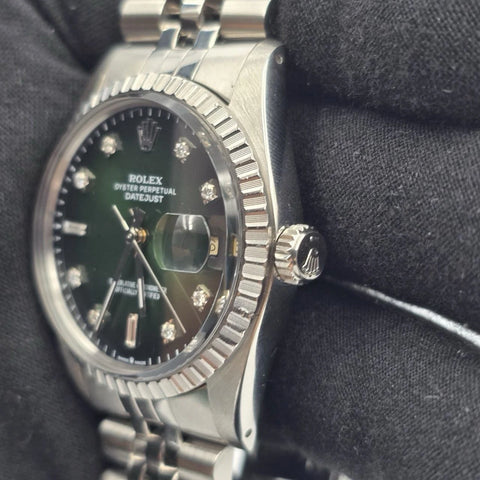 Rolex Datejust Automatic Green Vignette Diamond Dial Jubilee 36mm Watch 16030