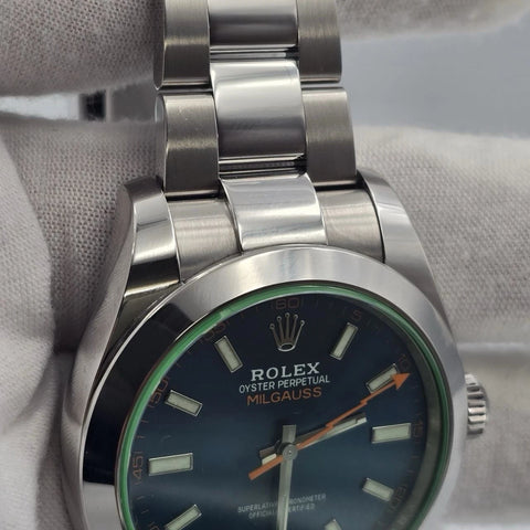 PAPERS 2022 Rolex Milgauss 40mm Steel Blue Dial Green Crystal 116400GV BOX