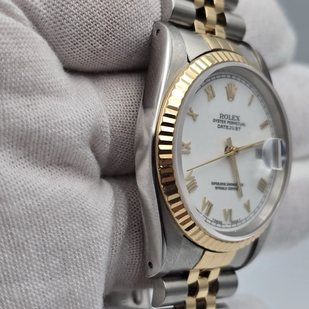 Rolex Datejust 36mm White 18K Yellow Gold Jubilee Stainless Steel Watch 16233