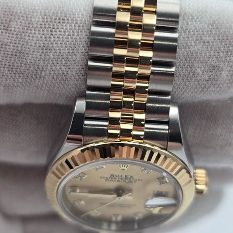 NEW 2025 Rolex Lady Datejust 28mm Champagne Diamond Dial 279173 Hidden Clasp