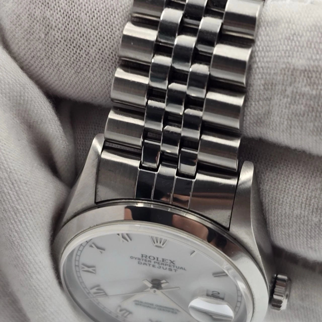 Rolex Datejust 36mm White Roman Dial Stainless Steel Jubilee Band 16200
